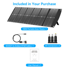 Extreme Lightweight and Compact Foldable Ecosonique 100W Portable Solar Panels Charger for Camping Power Station, Solar Generators, Cell Phones with USB QC3.0, Type-C PD3.0, Anderson and XT60 DC 20V