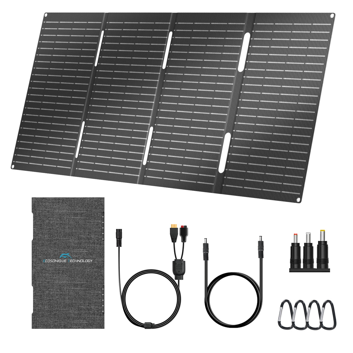 Ecosonique 60W Portable Foldable Solar Panels Charger Fast Charging with USB-C PD3.0 USB-A QC3.0 DC 18V Output ETFE Coating Waterproof for Camping Backpacking Power Station Cell Phones Power Banks